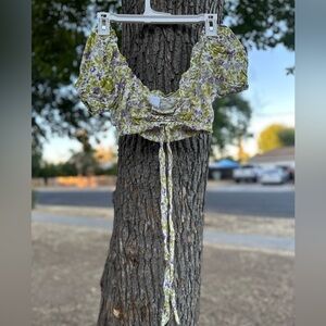 Skylar + Madison Green and Purple Floral Front Tie Top